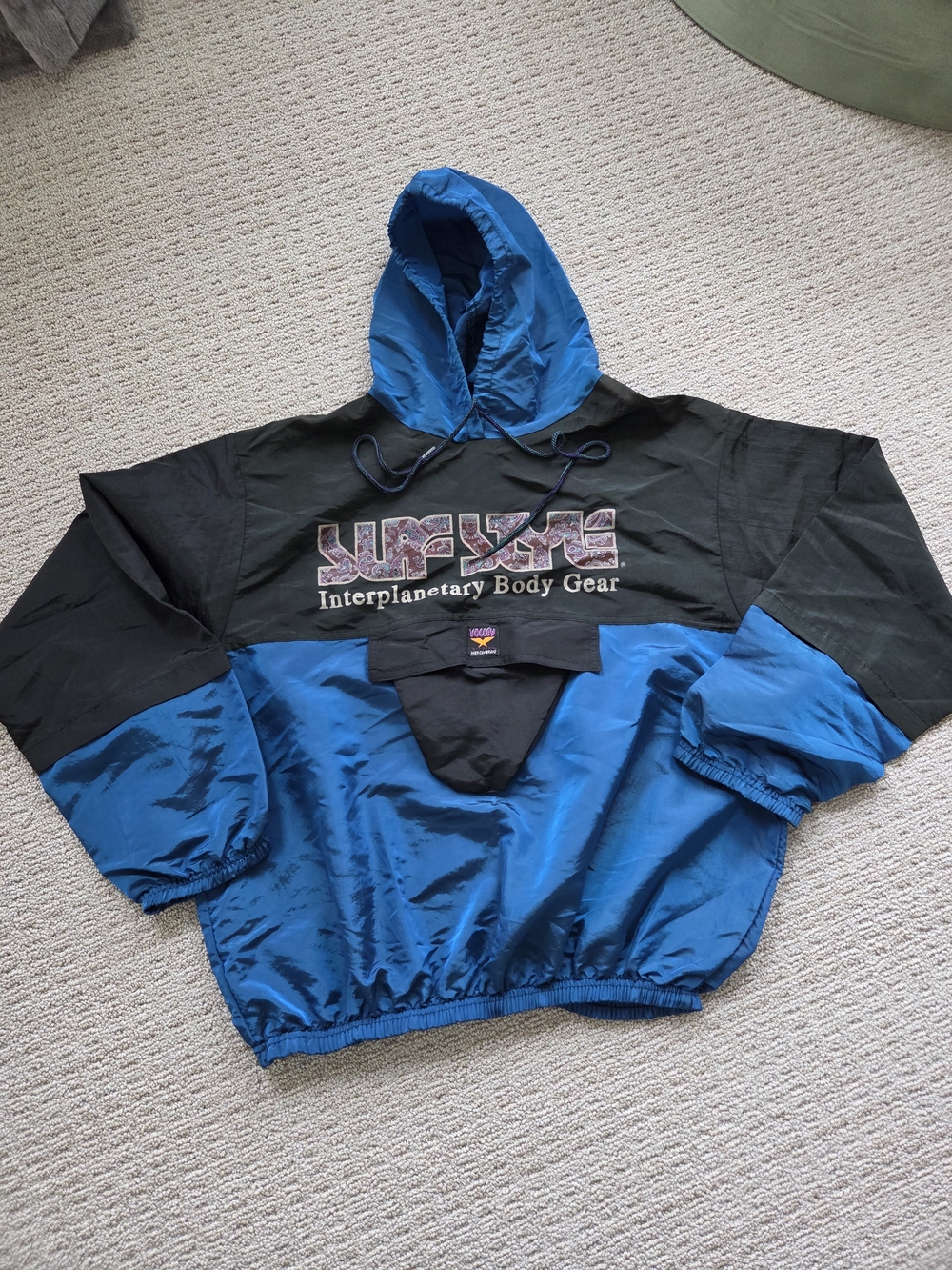 surf style Blue and Black Windbreaker Hooded Bomber Jacket